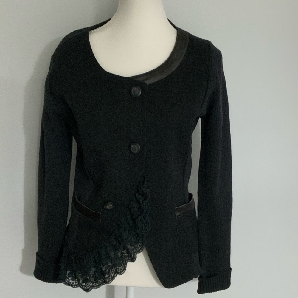 Ness Size EU40 Elegant Grey Fabric and Knit Blazer with Lace Trim